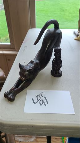 Cat Figurine & Carved African Art Figurine