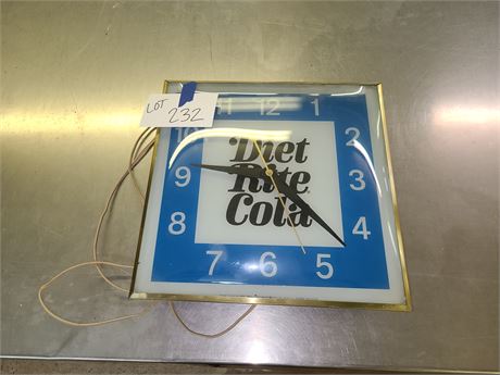 Diet Rite Cola Square Illuminated Clock -Glass Front/Metal Frame- Pam Clock Co.