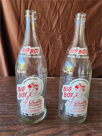 (2) Vintage Big Boy of Cleveland, OH ACL Soda Pop Bottle-32 oz.