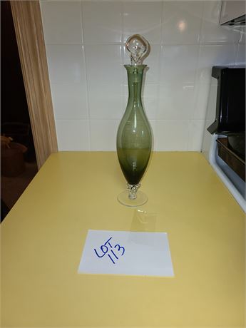 Vintage Art Glass Vase & Stopper: Sage Green