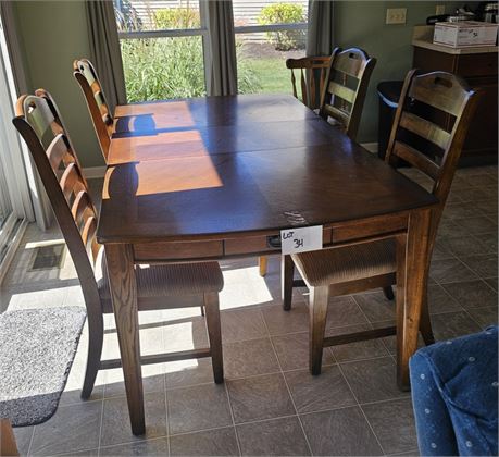 Wood Dining Table & Chairs With Leaf