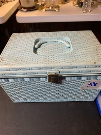 Vintage Sewing Box/Basket with Contents and Plastic Storage