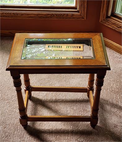 Glass Top Wood Accent Table