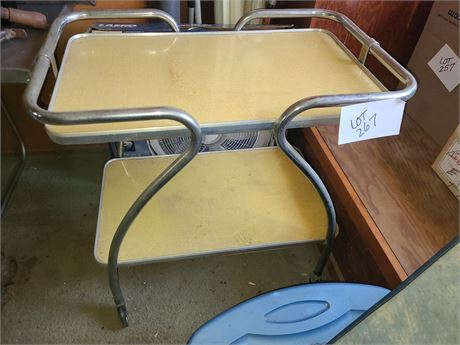 Vintage Yellow Formica Top Utility Cart on Wheels