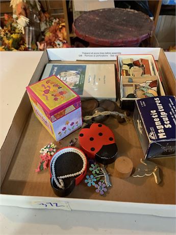 Odds & Ends Lot Large Puzzle Recipe Box Magnetic Sculptures Headbands Brooches