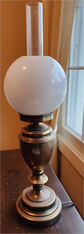 Antique Double Globe/Chimney Brass Electric Lamp