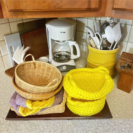 Kitchen Counter Cleanout - Coffee Pot, Utensils, Cutting Boards and More