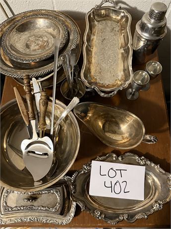 Large Lot of Silver Plate Kitchenware & More