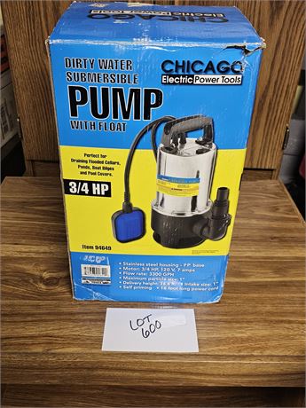 Chicago 3/4hp Electric Submersible Pump With Float New In Box