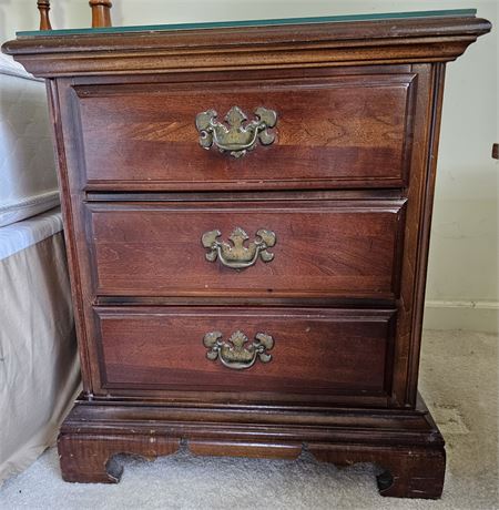 American Drew Glass Topped Night Stand w/ 3 Drawers