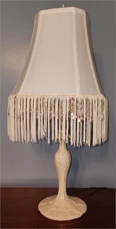 Small White Lamp With Fringe Shade