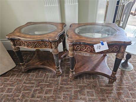 Wood & Glass Top Matching End Tables