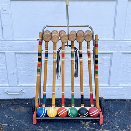 Vintage Wooden Croquet Set - Complete