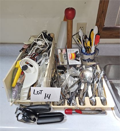 Large Lot Containing Mixed Flatware, Utensils, & More