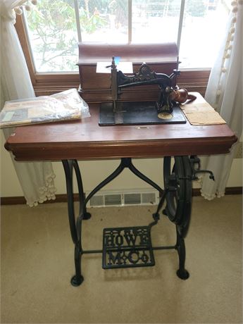 1860's Elias Howe Sewing Machine w/Table & Cover