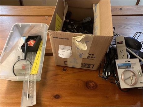 Office Supply Lot - Magnifying Glass, Paper Tray, Power Cords & More
