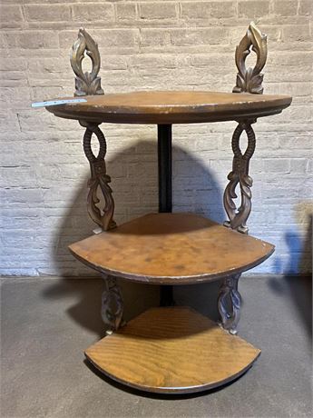 Wood MCM Corner Shelf With Decorative Metal Sides