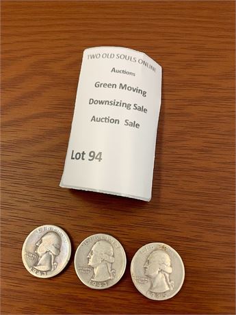 1943 Silver Quarter Coins (2) 1945 Silver Quarter Coin (1)  (90% Silver)