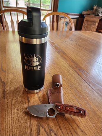 YETI (RMEF) 18 oz.Bottle and Browning RMEF Knife in leather case