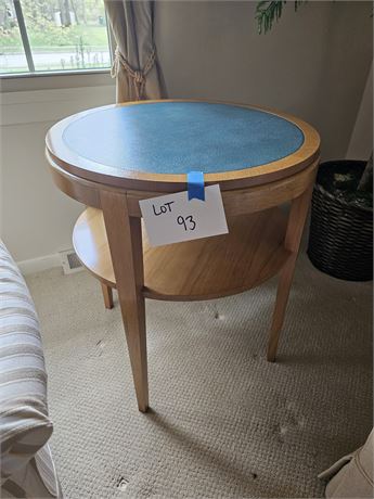 MCM Round Drum Table with Teal Faux Leather