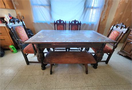 Antique Jacobean Dining Table w/ 4 Chairs