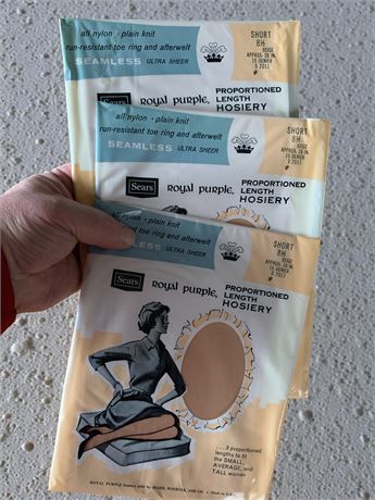 Sears Royal Purple Proportioned Length Hosiery in Various Sizes
