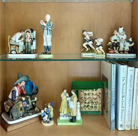 Collection of Norman Rockwell Figurines and Books