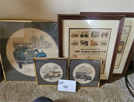 Mixed Art Lot - Antique Car Prints, Sizes & Style & Artist Vary