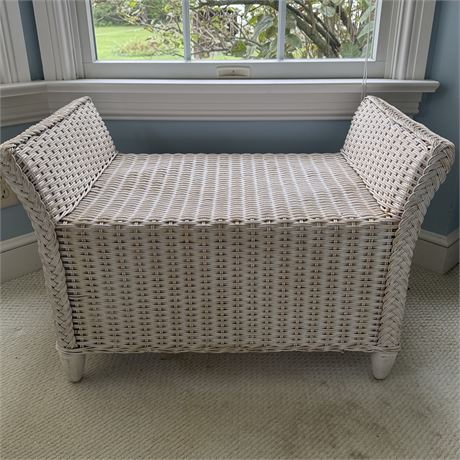 Mid-Century High Quality White Painted Wicker Coffee or Side Table