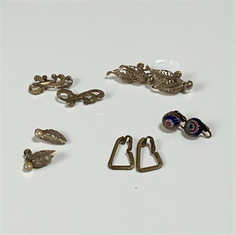 Sarah Coventry Silvery Splendor Faux Pearl/Leaf Earrings, Feather Earrings