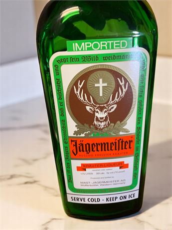Jagermeister Glass Liqueur Bottle Imported From Wolfenbattel, Germany (Empty)