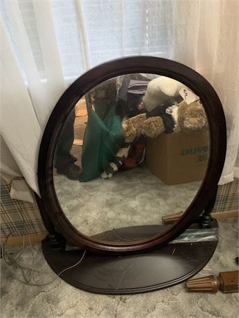 Antique Dark Wood Oval Dresser Mirror