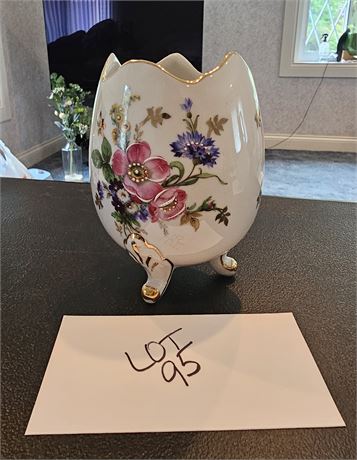 "M" Crown Germany Hand Painted Floral Footed Egg Vase