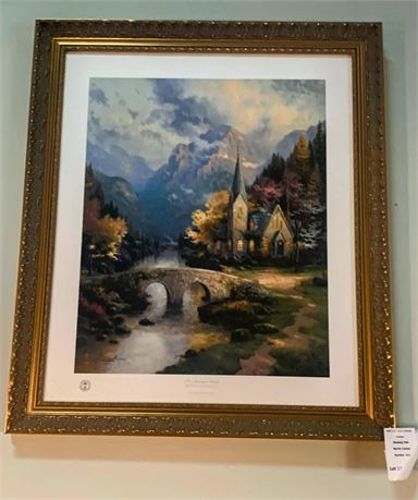Thomas Kinkade The Mountain Chapel LE Lithographic Wall Art In Ornate Frame