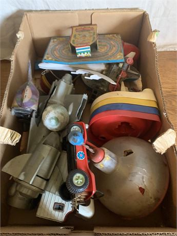 Box of Misc Vintage Toy Parts