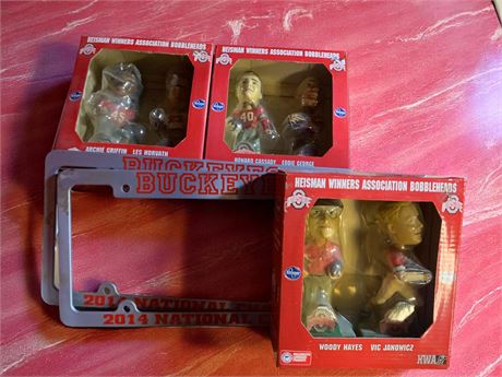 Ohio State Heisman Bobbleheads Buckeyes 2014 National Champs License Plate Frame