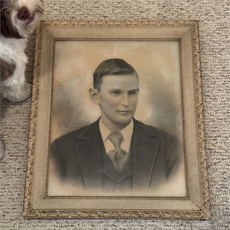 Large Antique Wood Framed Portrait