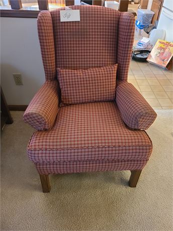 Reupholstered Red & White Plaid High-back Arm Chair