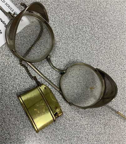 1940s Work Safety Glasses/Goggles Eyewear & Brass Lighter From 1950s