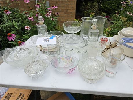 Mixed Glass Lot: Vases / Bows / Storage & More
