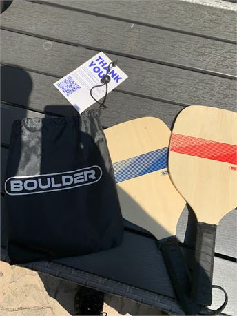 2 Boulder Wood Pickle Ball Or Beach Tennis Rackets - Blue and Red