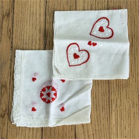 Vintage Hand Embroidered Hearts Valentine's Day Handkerchiefs (2)