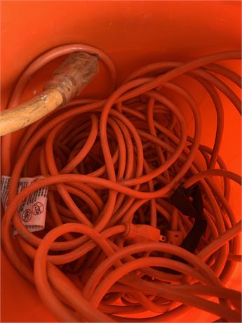 Orange Extension Cords In Orange Plastic Home Depot Bucket