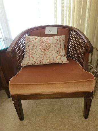 Wood & Cane Rose Color Fabric Side Chair with Throw Pillow