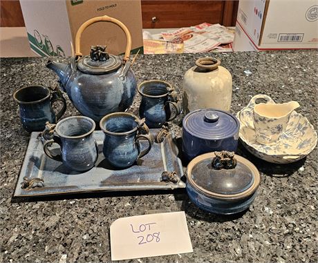 Blue Glaze Australia Pottery Teapot, Mugs, Tray, Sugar & More