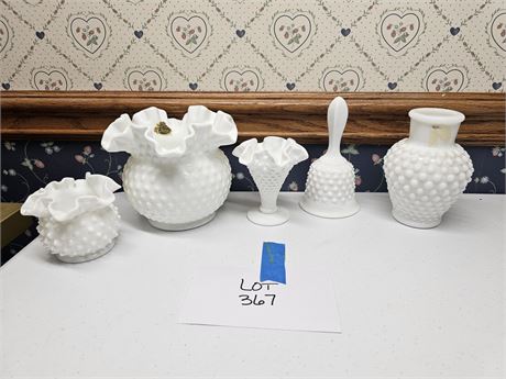 Fenton White Hobnail Rose Bowl/White Rosebowl/Hobnail Vase/Hobnail Bell & More