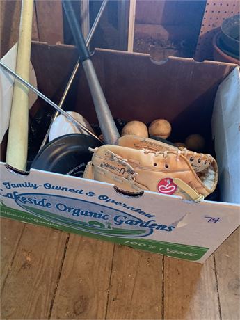 Vintage Outdoor Sports Lot Rawlings Glove Balls Bat Bocce And More