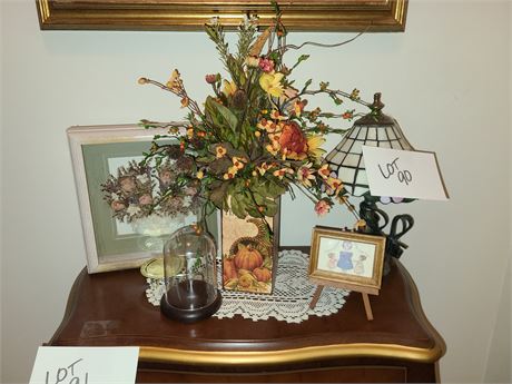 Home Decor Lot:Fall Colors Floral Arrangement/Shadowbox Arrangement/Small Lamp