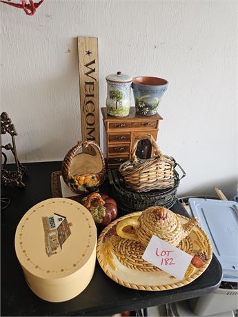 Mixed Decor Lot- Jewelry Box, Fall Decor, Baskets & More