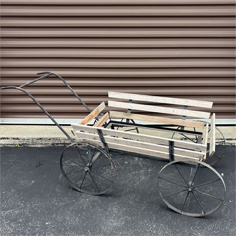 Old Wood and Metal Push Wagon Cart